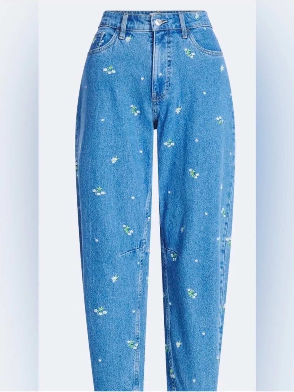 Blue Floral Embroidered Boyfriend Jeans